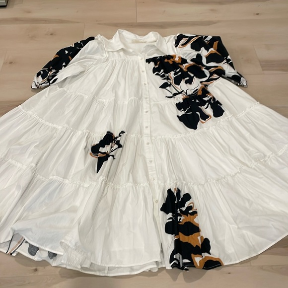 Anthropologie forever that girl puff sleeve shirt dress white & black fl… - Picture 8 of 10